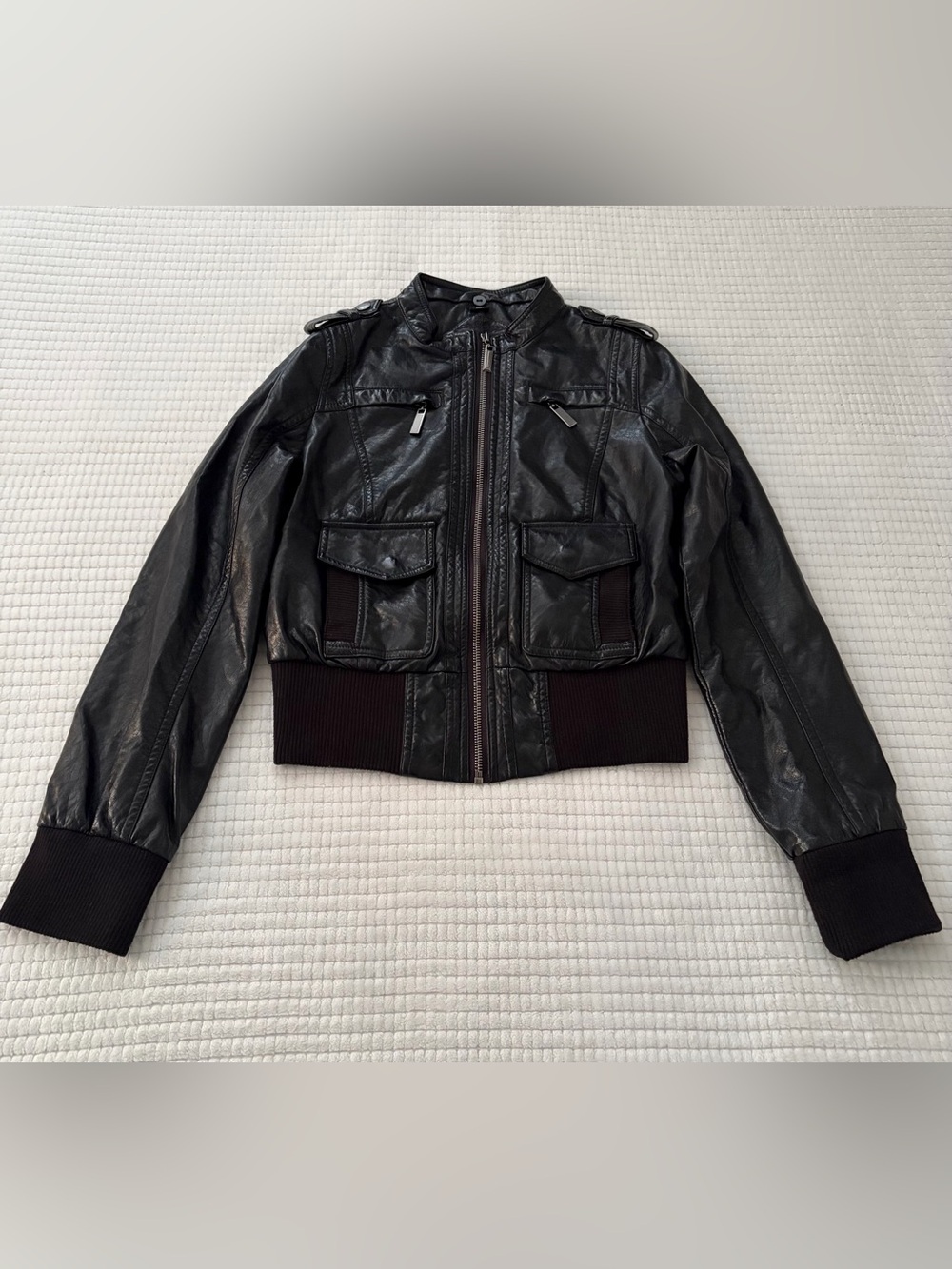 JouJou Women’s Black Vegan Leather Hooded Jacket Zip Closure Size S